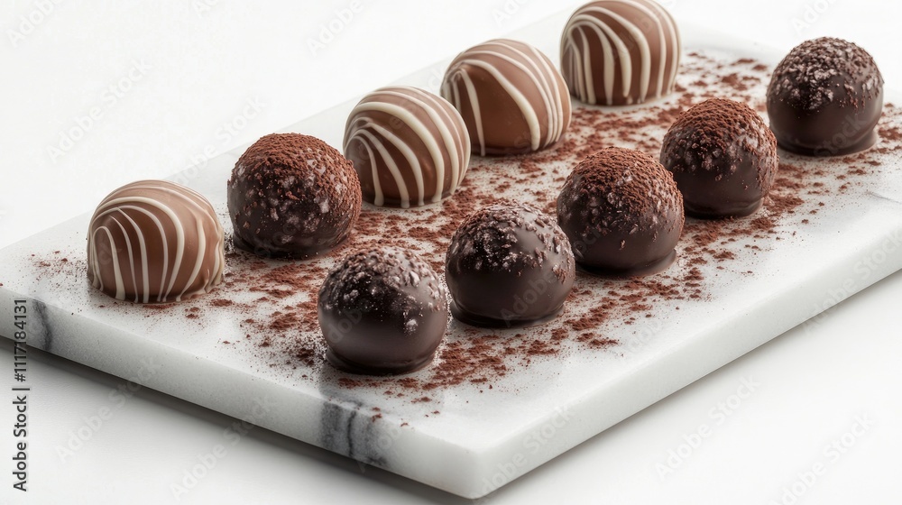 Assorted Chocolate Truffles on Elegant Marble Platter Assorted Chocolate Truffles on Elegant Marble Platter