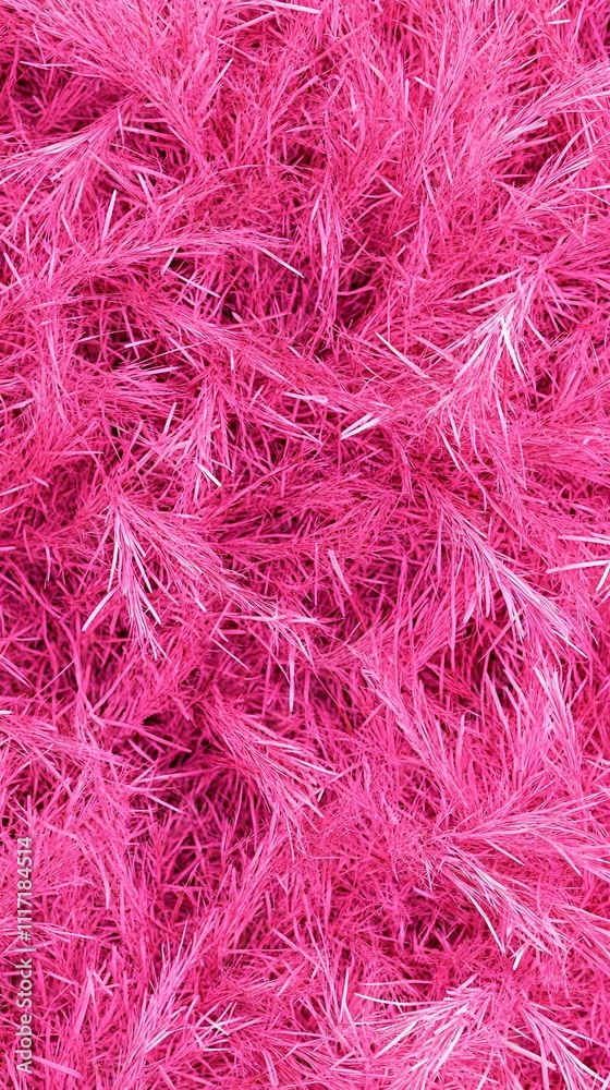 Fototapeta premium A vibrant, fluffy texture in bright pink, resembling synthetic fibers or decorative material.