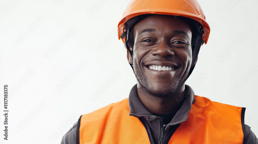Happy Construction Worker in Safety Helmet and Vest Happy Construction Worker in Safety Helmet and Vest