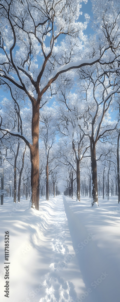 Fototapeta premium Snowy path through winter forest. (4)