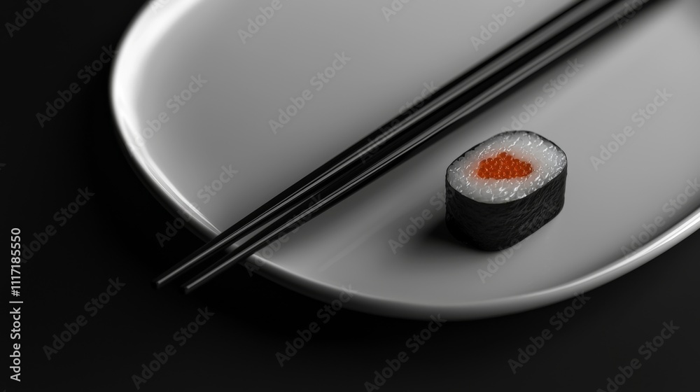 Elegant Sushi Roll with Chopsticks on Plate High Res Food Photo