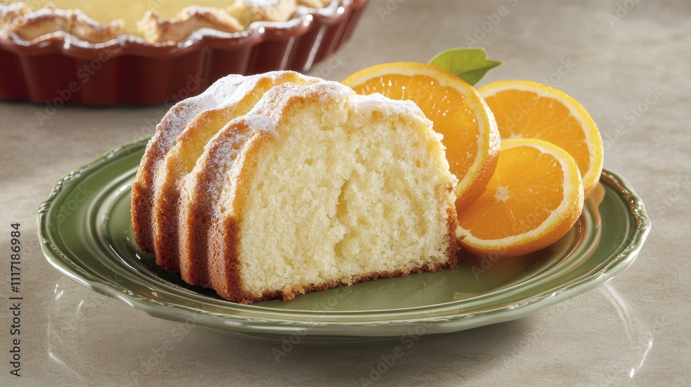 Freshly Baked Orange Bundt Cake with Slices and Decoration Freshly Baked Orange Bundt Cake with Slices and Decoration
