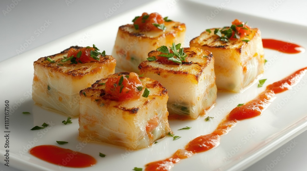 Deliciously Grilled Cube Tofu Served with Fresh Tomato Salsa Deliciously Grilled Cube Tofu Served with Fresh Tomato Salsa