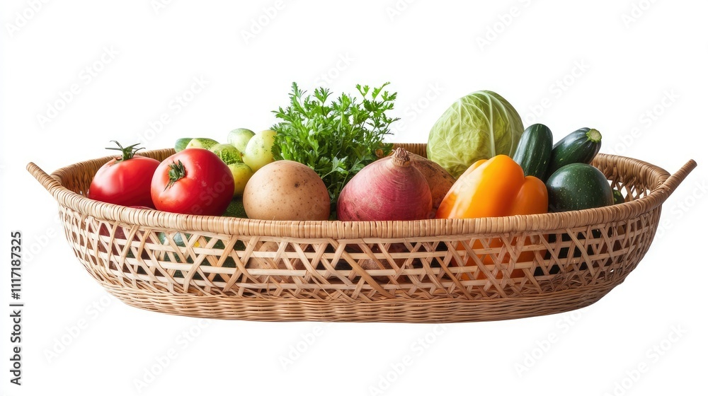 A woven basket filled with fresh vegetables and herbs, showcasing healthy food options. A woven basket filled with fresh vegetables and herbs, showcasing healthy food options.