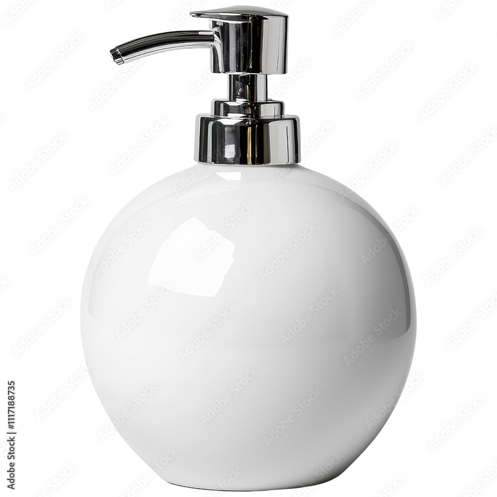 Obraz premium Elegant Modern Bathroom Soap Dispenser with a Sleek Round Design and Chrome Pump for Stylish Decor