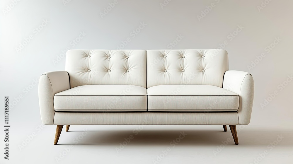 Fototapeta premium Modern White Sofa with Buttons on a Minimalist Background