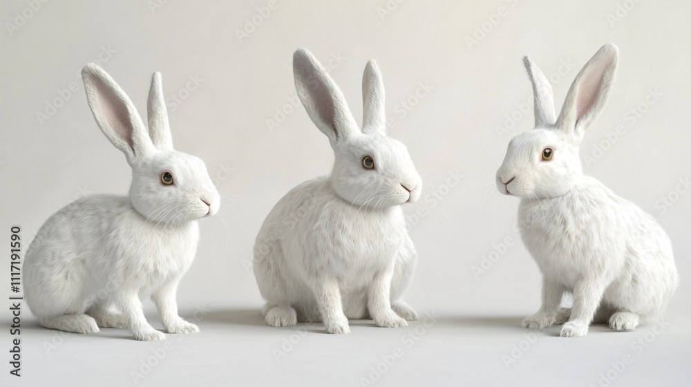 Obraz premium Three White Rabbits Fluffy Bunnies Easter Pets