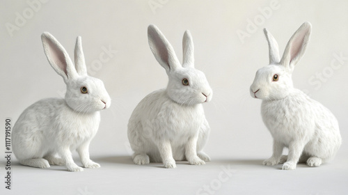 Three White Rabbits Fluffy Bunnies Easter Pets