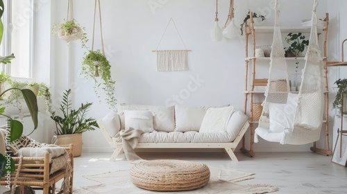 Bright modern Scandinavian interior idea with white and pine wood elements.