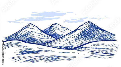 A simple sketch of three mountains with a serene landscape.