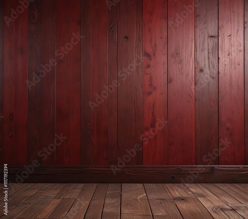 Distressed wood paneling in a deep crimson tone, grunge, rustic, distressed