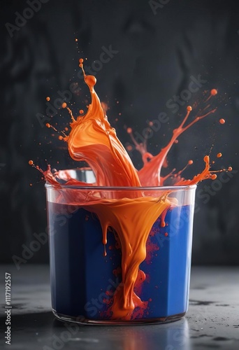 Liquid paint is stirred and agitated in a container, creating a swirling motion, stirring, abstract liquid paint, agitation