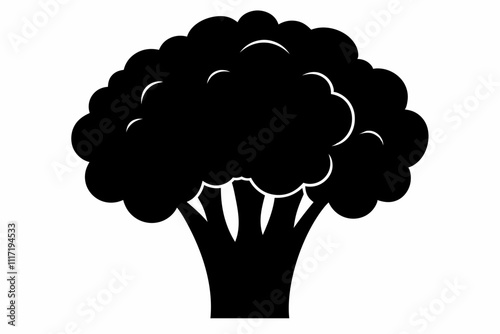 Broccoli silhouette black and white vector illustration ,Cartoon vegetable broccoli silhouette icon.