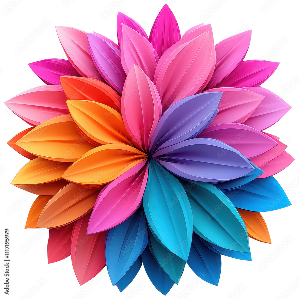 Fototapeta premium Vibrant Multicolored Flower Design Featuring Abstract Petals in Blue, Pink, and Orange Shades
