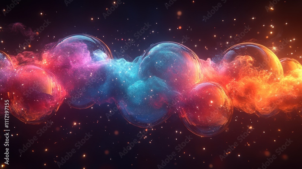 Colorful bubbles and nebulae float in space. Colorful bubbles and nebulae float in space.