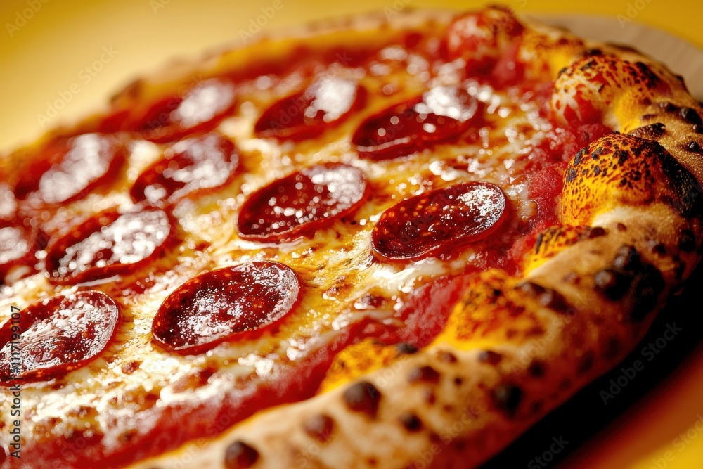 Macro shot of bubbly pepperoni surface pizza plate food close-up culinary delight for seo impact Macro shot of bubbly pepperoni surface pizza plate food close-up culinary delight for seo impact