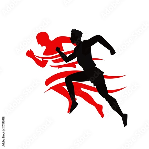 A silhouette of a runner athlete, suitable for posters, social media content, YouTube content, and a sports shop logo.
