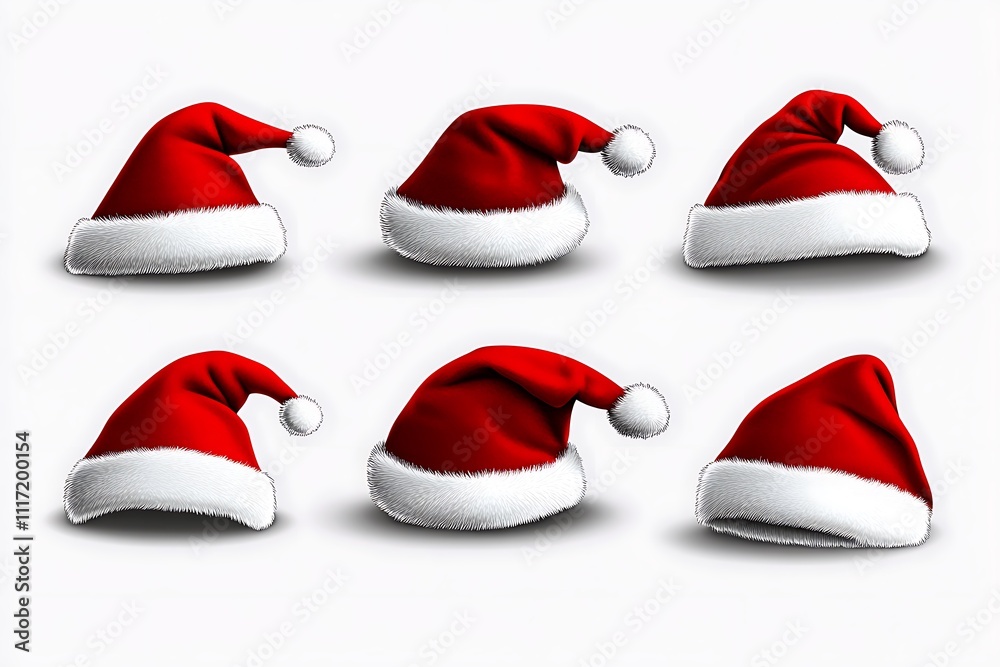 Six Red Santa Hats with White Trim Six Red Santa Hats with White Trim