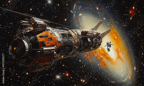 An astronaut floating weightlessly in space