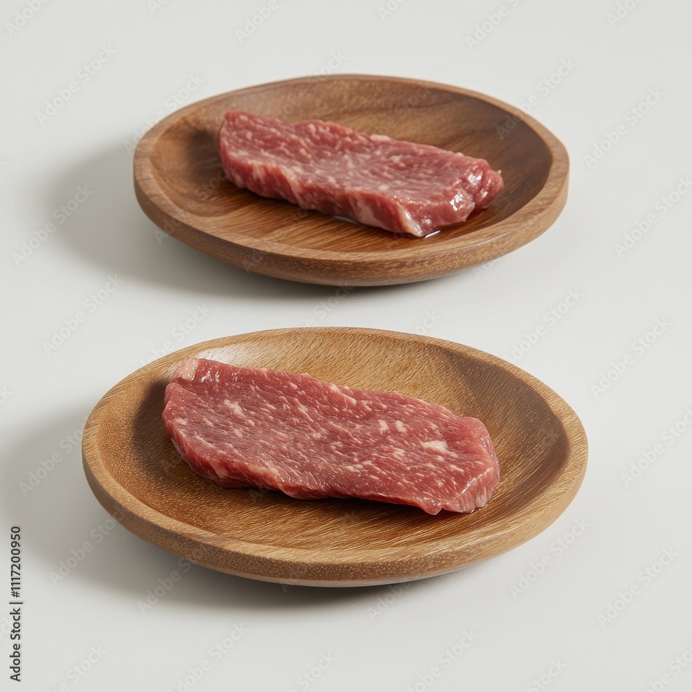 Savoring wagyu meat on a wooden plate japan food presentation minimalist style culinary art emphasizing quality Savoring wagyu meat on a wooden plate japan food presentation minimalist style culinary art emphasizing quality