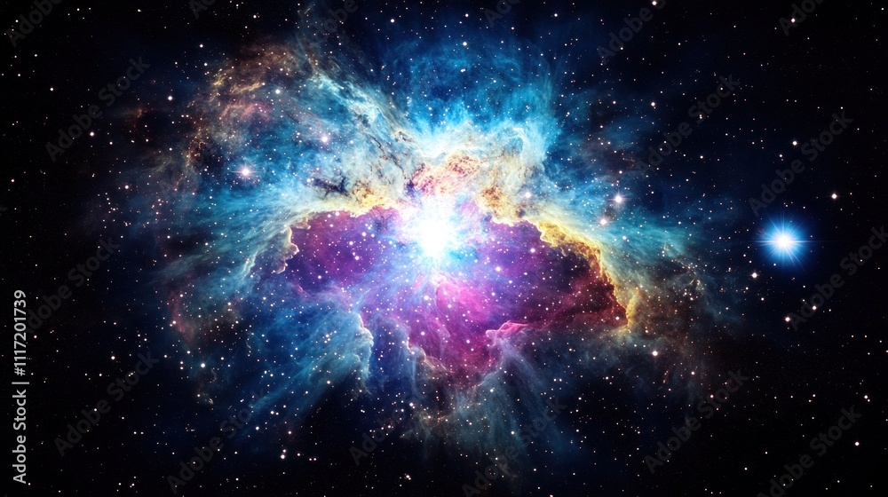 Vibrant nebula with colorful gas and dust clouds in space. Vibrant nebula with colorful gas and dust clouds in space.