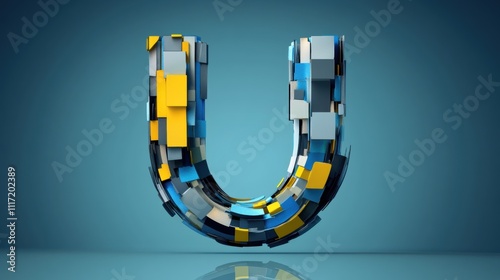 Dynamic 3d letter u digital art studio graphic design creative space close-up visual innovation