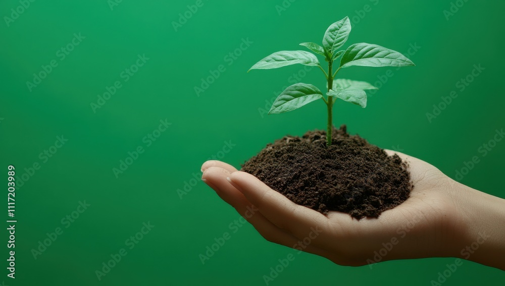 A Growing Plant in Hand with Rich Soil Representing Care and Nurturing of Nature, Symbolizing Environmental Sustainability and Hope for Future Generations A Growing Plant in Hand with Rich Soil Representing Care and Nurturing of Nature, Symbolizing Environmental Sustainability and Hope for Future Generations