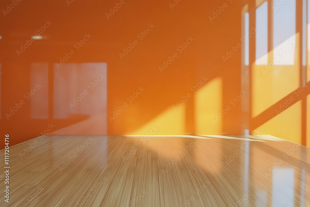 Obraz premium Empty Orange Room with Wooden Floor