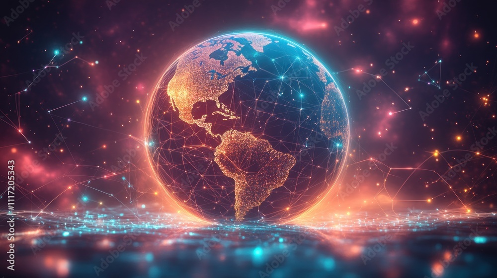 Glowing Earth with interconnected network lines. Glowing Earth with interconnected network lines.