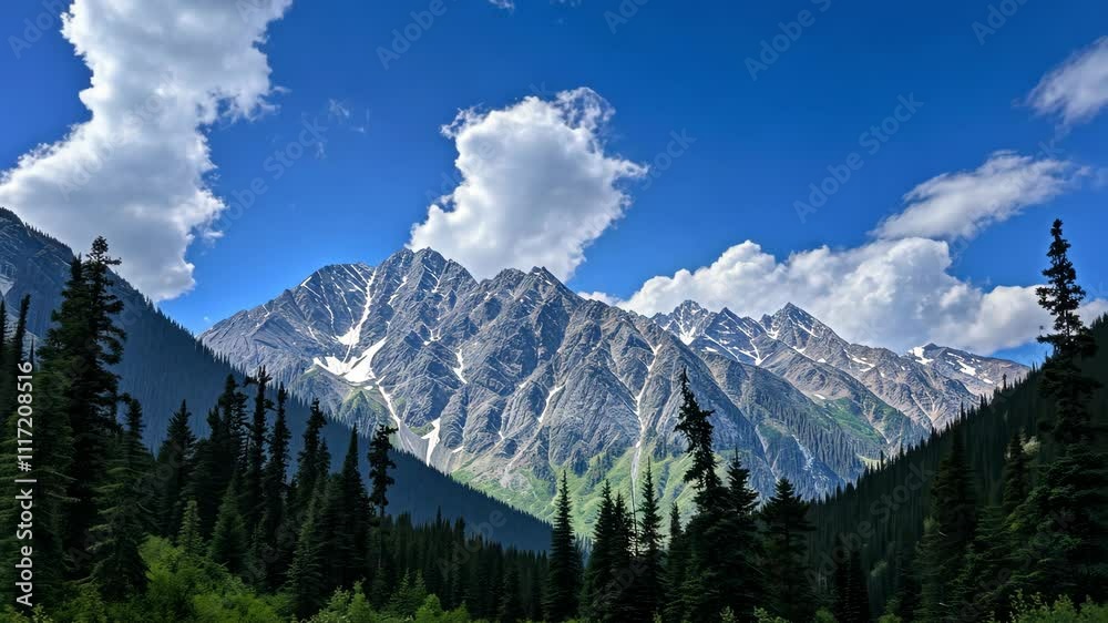 Majestic Mountain Range Under a Summer Sky Majestic Mountain Range Under a Summer Sky