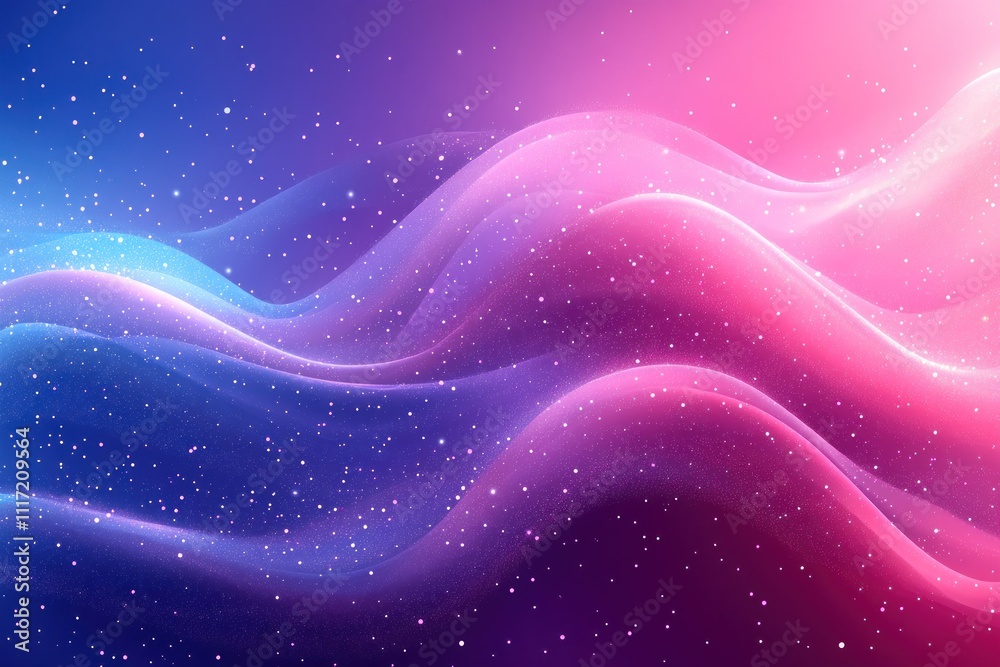 Abstract pink and blue wavy background with glowing particles. Abstract pink and blue wavy background with glowing particles.