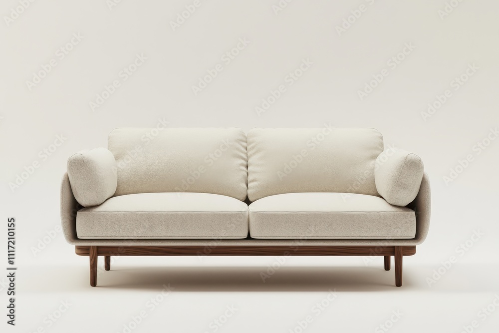 Elegant beige sofa modern minimalist design three seater couch plush cushions tapered wooden legs Elegant beige sofa modern minimalist design three seater couch plush cushions tapered wooden legs
