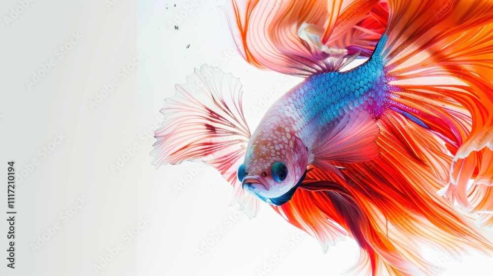 Fototapeta premium A colorful betta fish swims elegantly through vibrant flowing fins, creating a captivating underwater scene.