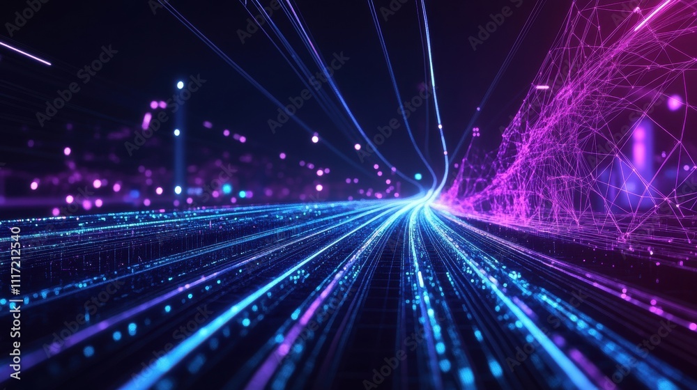 Dynamic digital flow visualization abstract space graphic design futuristic environment bird's eye view technology concept Dynamic digital flow visualization abstract space graphic design futuristic environment bird's eye view technology concept
