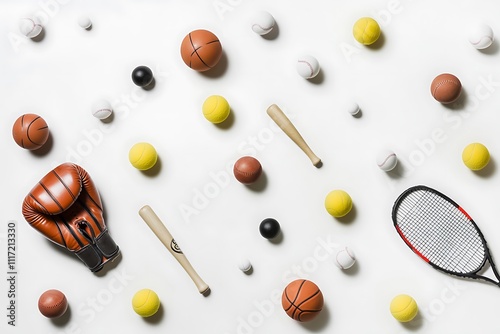 illustration. Set of sport equipment in simple design. Collection of sport inventory. Realistic flat design photo