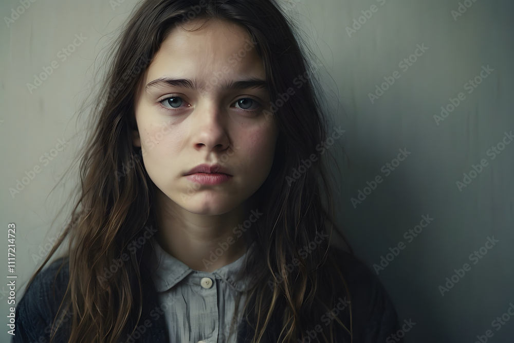 A portrait of a sad and depressed girl with an isolated background A portrait of a sad and depressed girl with an isolated background