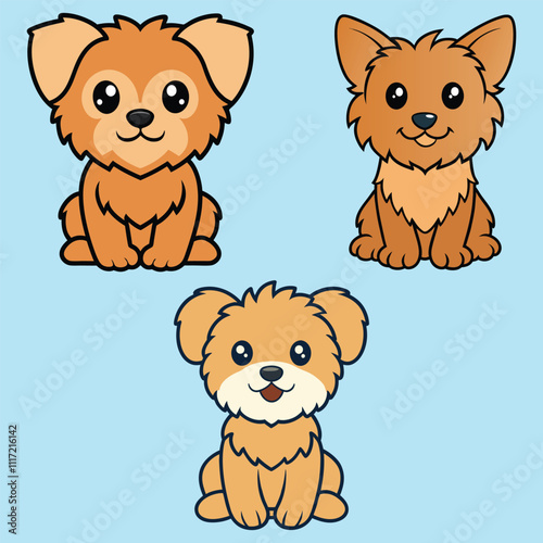 Set of Playful Yorkipoo Dogs Sitting in Style Isolated Vectors