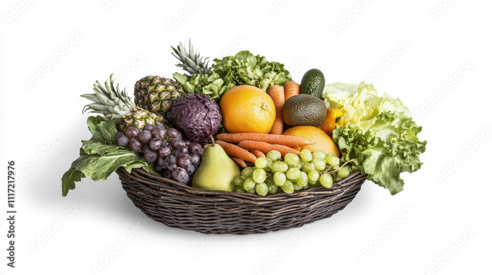 Fresh and Colorful Variety of Fruits and Vegetables in a Basket on a White Background Perfect for Health and Nutrition Themes Fresh and Colorful Variety of Fruits and Vegetables in a Basket on a White Background Perfect for Health and Nutrition Themes