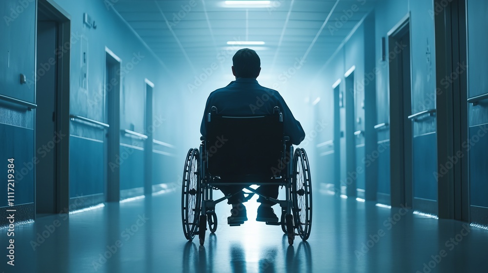 A man in a wheelchair representing disability inclusion and accessibility with space for text Concept Disability A man in a wheelchair representing disability inclusion and accessibility with space for text Concept Disability