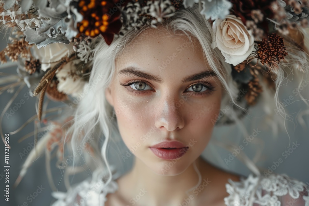 A woman with a flower crown on her head A woman with a flower crown on her head