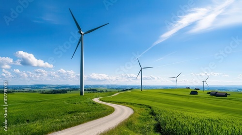 Wallpaper Mural Curving road through a serene countryside, with farmhouses and windmills dotting the landscape, Countryside road, Peaceful, scenic, pastoral Torontodigital.ca