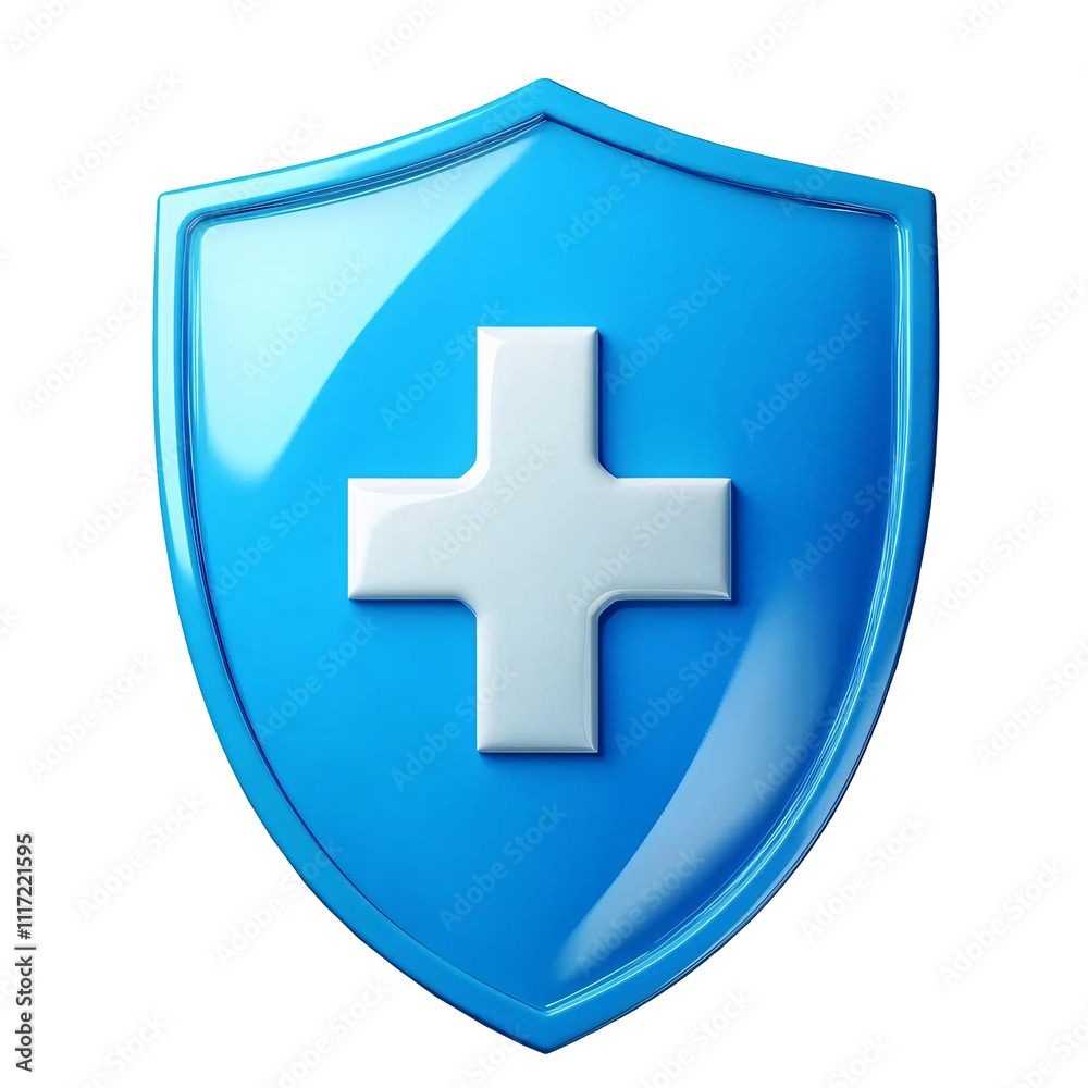 Fototapeta premium shield first aid cross 3d render icon isolated on white and transparent background.