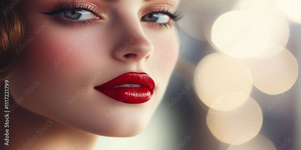 Portrait of a woman with red lips, valentine, woman's day, concept, texture Portrait of a woman with red lips, valentine, woman's day, concept, texture