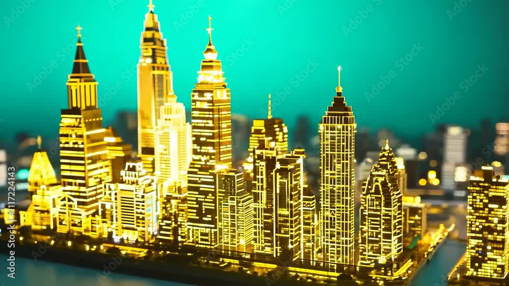 Futuristic cityscape illuminated with warm orange glow Futuristic cityscape illuminated with warm orange glow