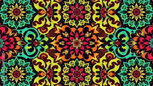 A colorful vintage background pattern with intricate designs and vibrant hues, abstract, vintage, vibrant