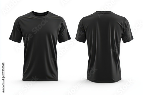 Black t-shirt displayed from front and back views, showcasing a simple design.