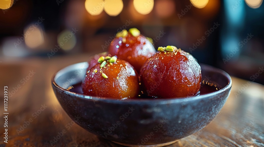 Delicious Gulab Jamun Dessert in Bowl Indian Sweet Treat Close up Delicious Gulab Jamun Dessert in Bowl Indian Sweet Treat Close up