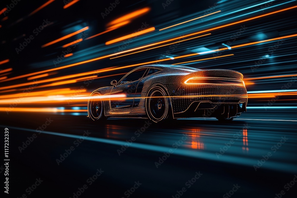 Electric sports car in motion high-efficiency urban night art Electric sports car in motion high-efficiency urban night art