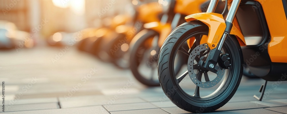 Fototapeta premium Sustainable electric motorcycles powered by solar charging stations