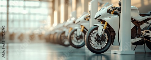 Electric motorcycles at solar charging station eco-friendly design